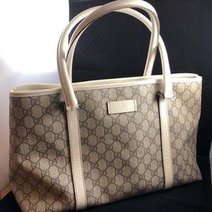 Gucci waxed tote with beige trim